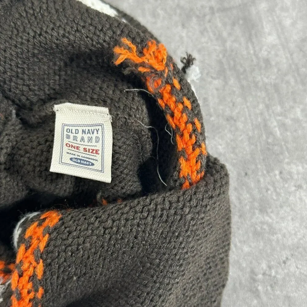NEW Old Navy Beanie OS Brown Orange Knit Y2K Pom‎ Pom Winter Hat